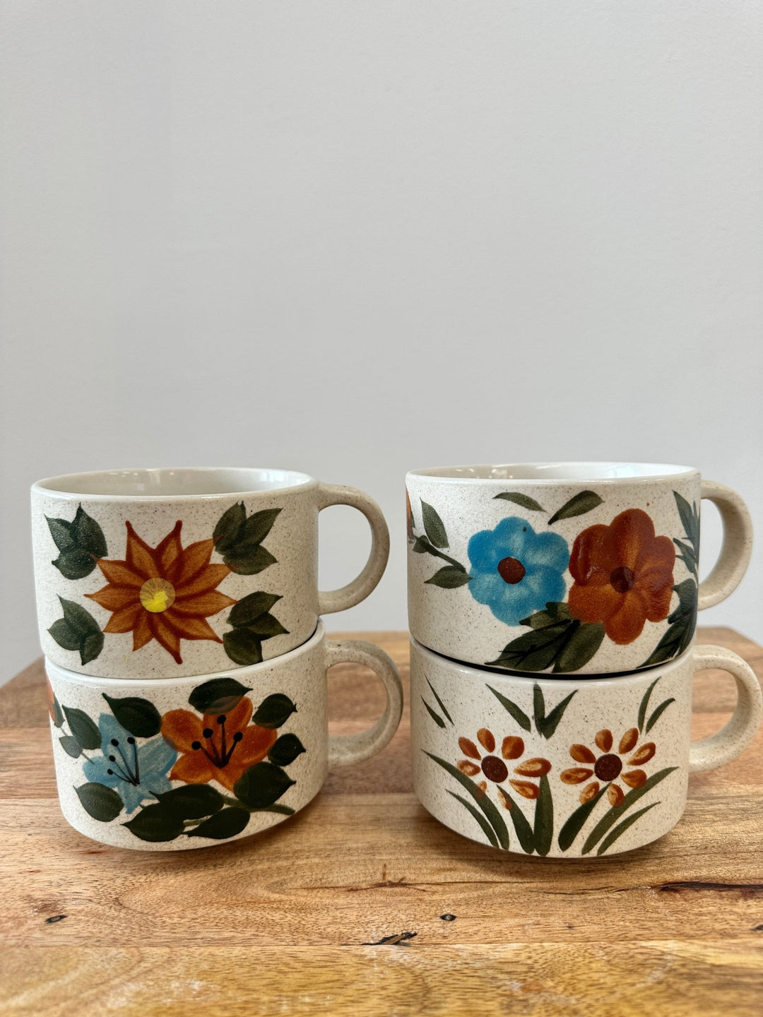 Set of 4 Handpainted Vintage Soup Mugs LOCAL PICK UP - Pretty by Her- handmade locally in Cambridge, Ontario