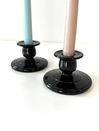 Short Black Amethyst Glass Candlesticks - Pretty by Her- handmade locally in Cambridge, Ontario