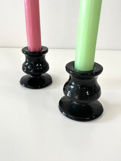 Small Black Amethyst Glass Candlesticks - Pretty by Her- handmade locally in Cambridge, Ontario