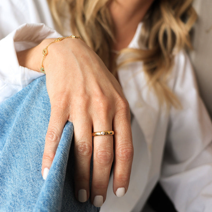 The Band Pearl Gold Ring | Horace Jewelry - Pretty by Her- handmade locally in Cambridge, Ontario
