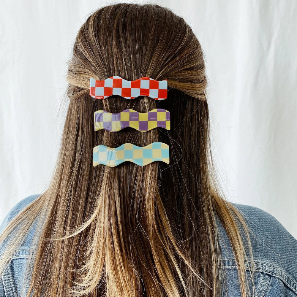 The Damiero Yellow & Turquoise Checkered Hair Clip | Horace Jewelry - Pretty by Her- handmade locally in Cambridge, Ontario