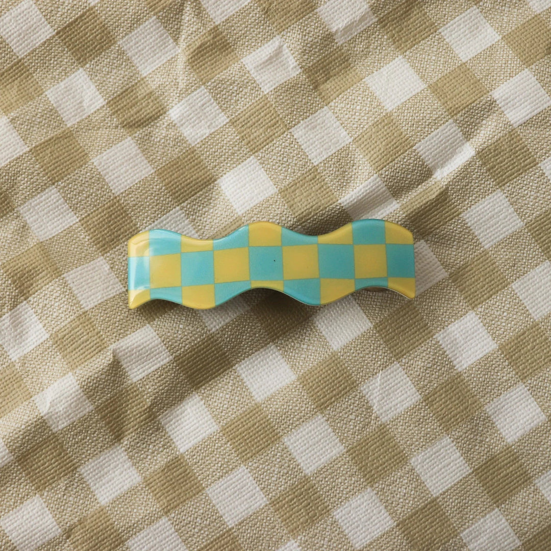 The Damiero Yellow & Turquoise Checkered Hair Clip | Horace Jewelry - Pretty by Her- handmade locally in Cambridge, Ontario